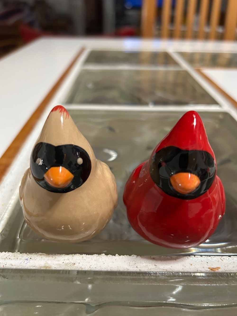 Ceramic Cardinal Salt and Pepper Shaker Set - Red & Tan